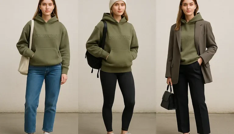 Zo draag je de khaki Essentials hoodie elke dag, van casual tot chic